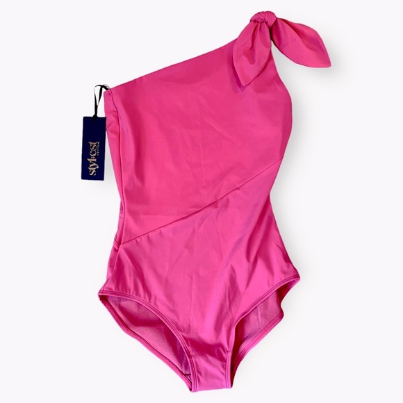 NWT Stylest System One Shoulder Ultra Pink One Piece Swimsuit Sz XS - Picture 1 of 6